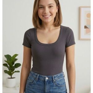 American Eagle Outfitters Charcoal Ribbed Bodysuit
